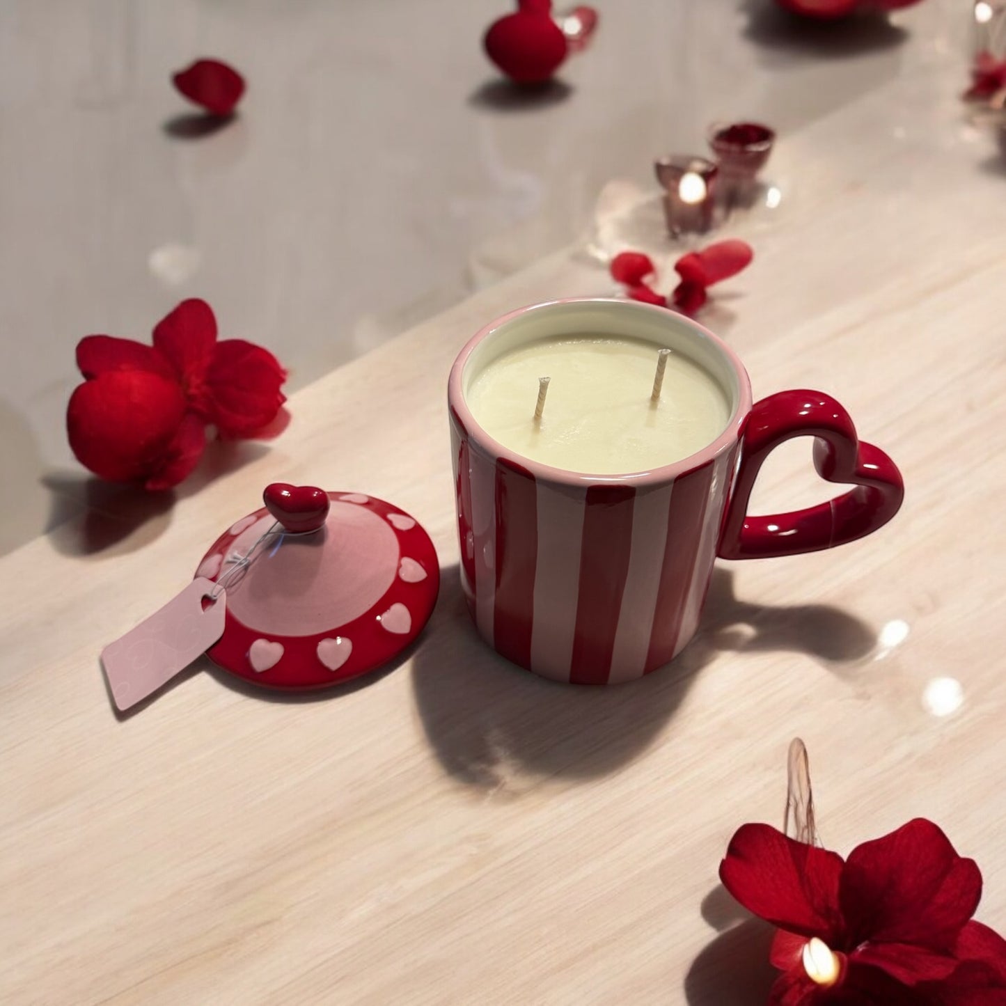 Carnival Tent Heart Mug Candle – 17oz Ceramic Jar (Blue Diamond or Chocolate Scent)