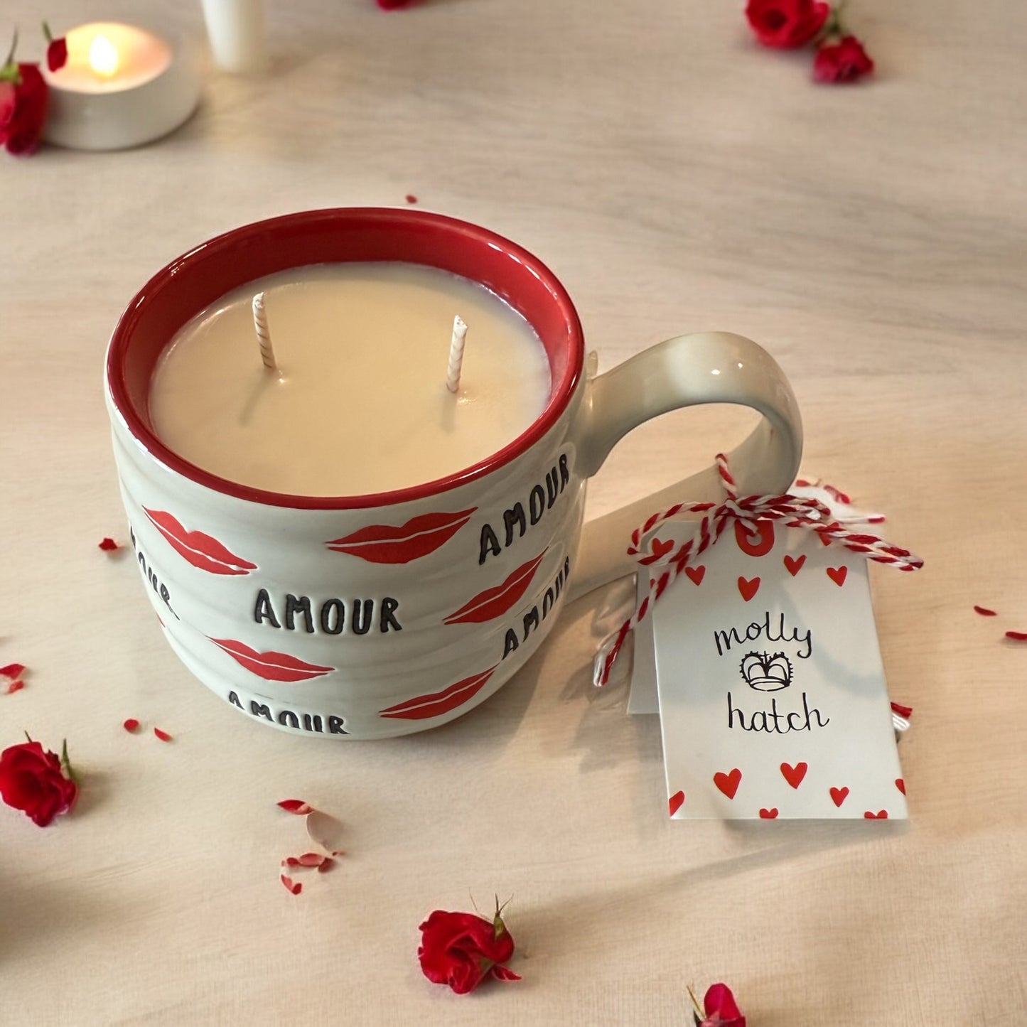 Molly Hatch Amour Mug Candle – Blue Diamond Scent, 16 oz