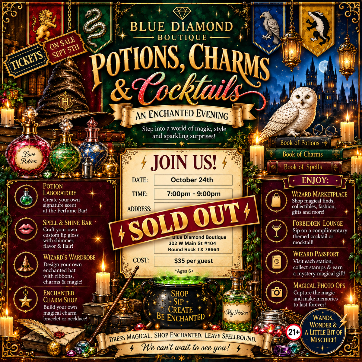 ⭐️SOLD OUT⭐️ Potions, Charms & Cocktails eTicket -
Saturday October 24th