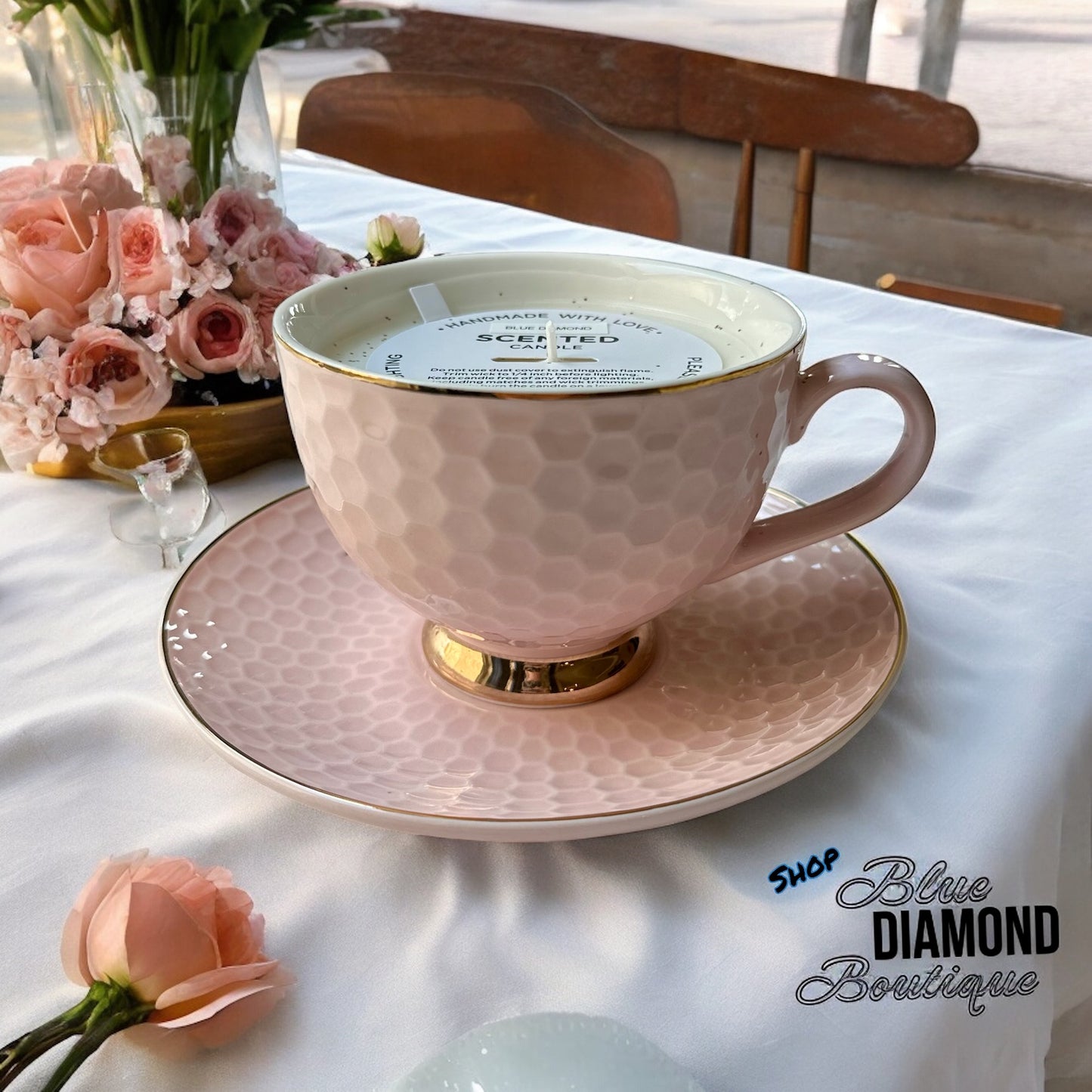 Blush Honeycomb Teacup Candle