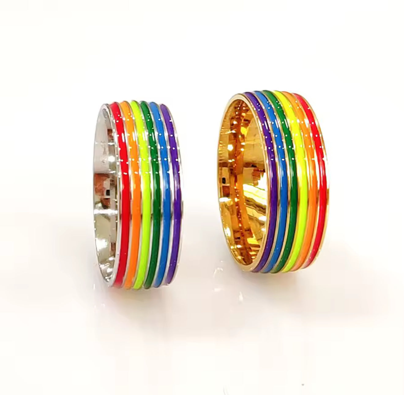 Rainbow Stripe Stainless Steel Couple Rings – Color Enamel Band for All