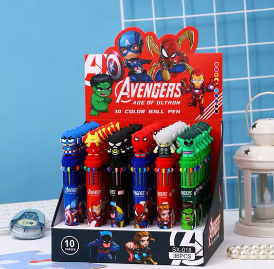 Cartoon Superhero Avengers 10-Color Ballpoint Pens – 6 Fun Styles