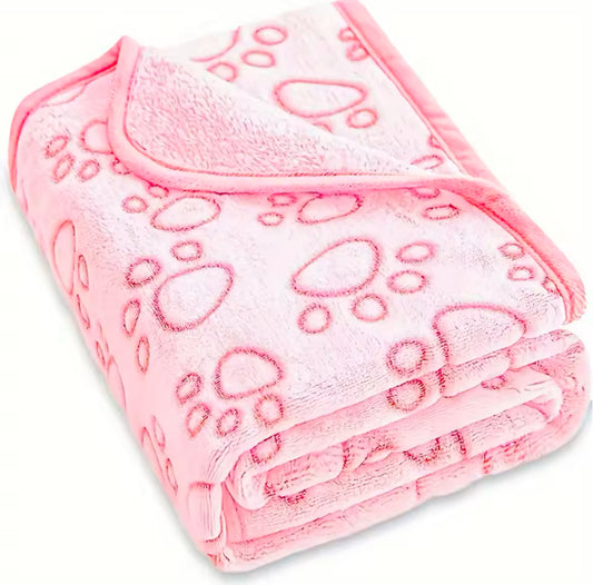 Soft & Fluffy Pink Paw Print Pet Blanket Set - Warm & Cozy