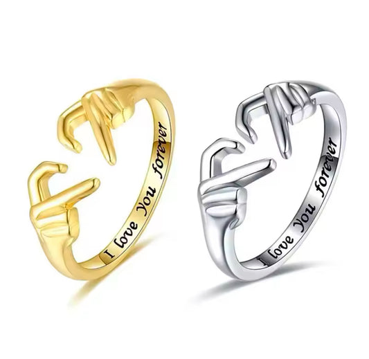 Romantic Heart Hand Hug Adjustable Couple Ring – "I Love You Forever"