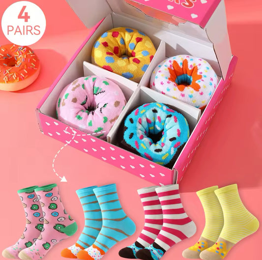 Fun Donut-Themed Colorful Socks Gift Set – 4 Pairs