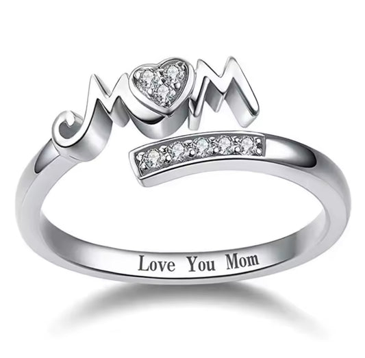 "Love You Mom" Adjustable MOM Letter Ring