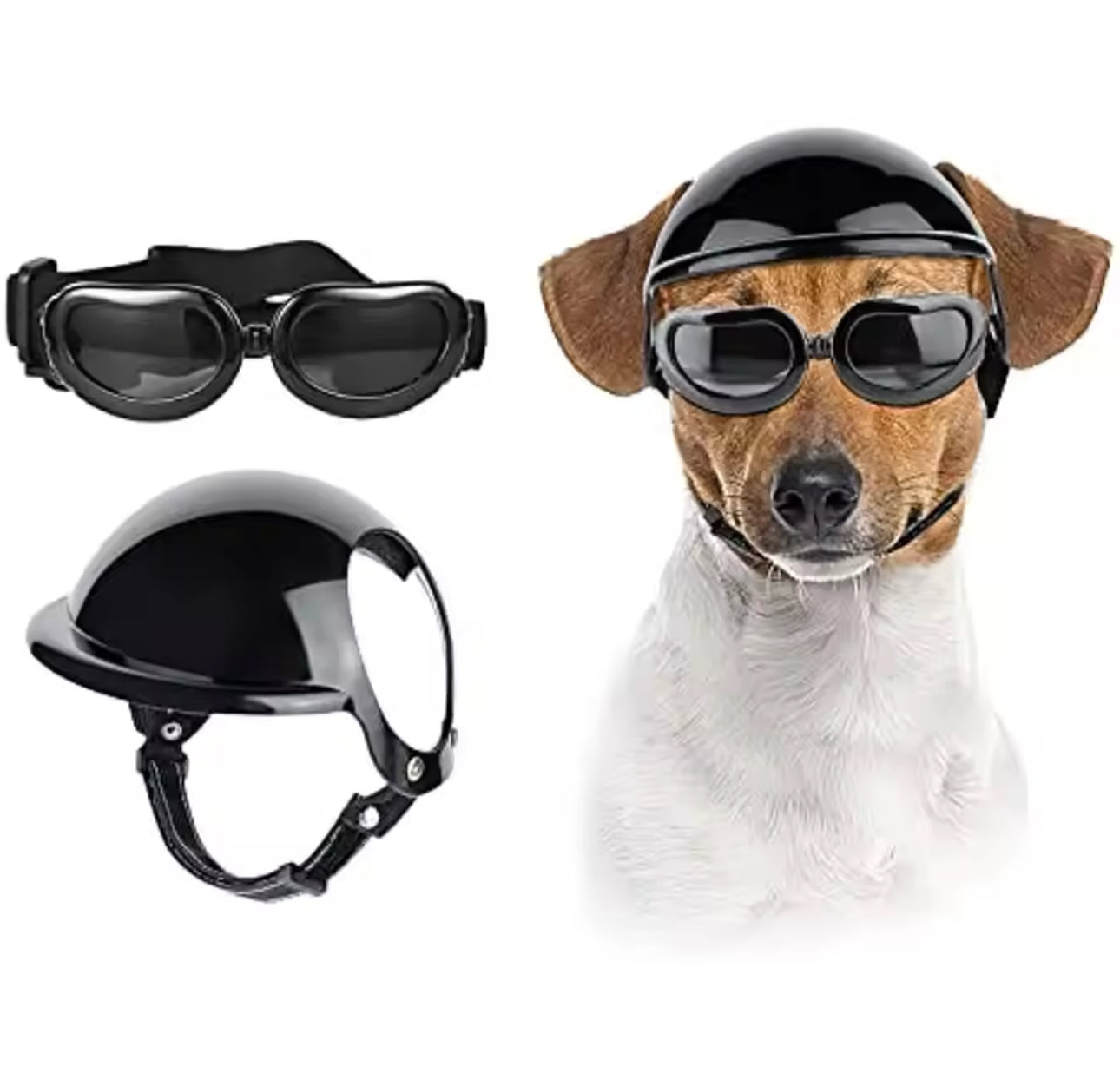 Louie’s Black Motorcycle Dog Helmet and Goggle Set