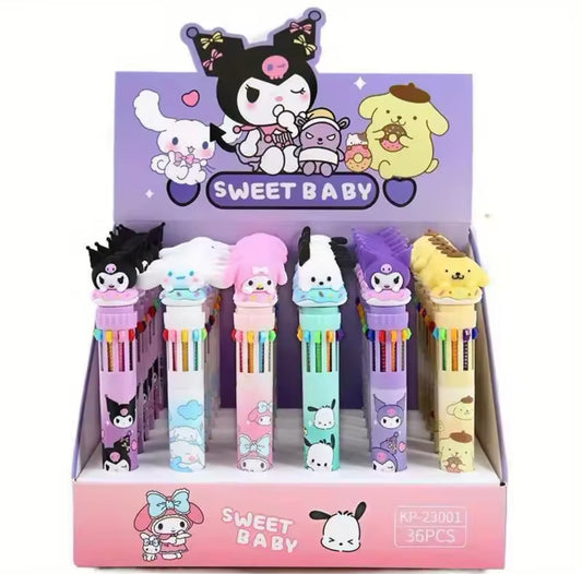 Sanrio Cartoon Ballpoint 10 Color Pen - Hello Kitty & Friends