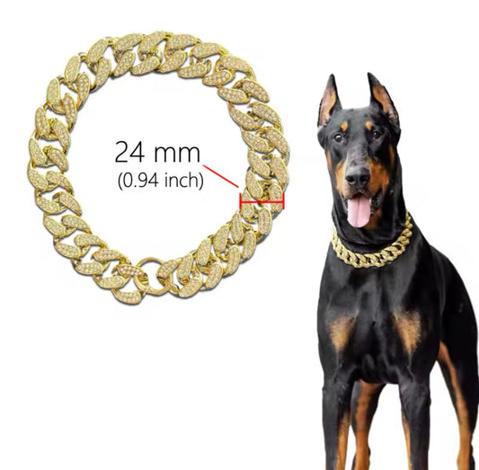 Louie’s Golden Boss Dog Chain – Icy Style Pet Necklace (Available in 6 Sizes)