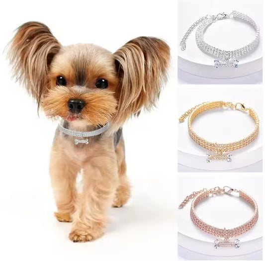 Dolce’s GlamBone Rhinestone Pet Collar – Luxury Jewel Dog Necklace