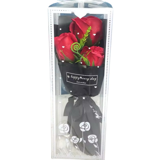 Romantic Three-Headed Artificial Rose Bouquet with Gift Box