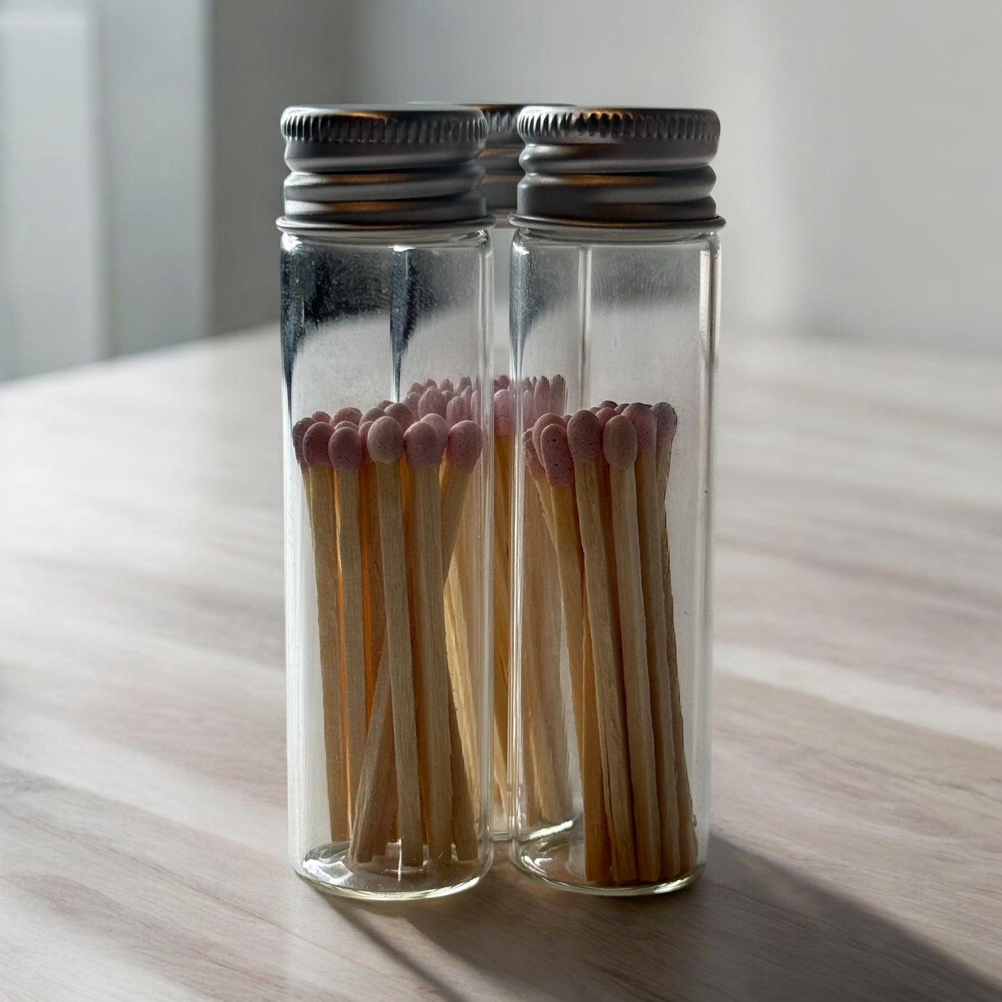 Pink Tip Wooden Matches in Glass Vial