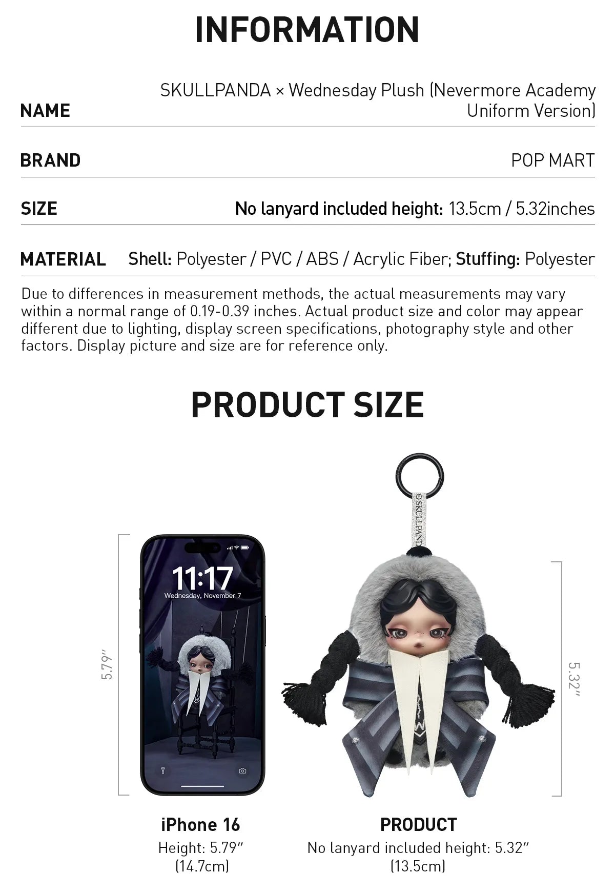 Pop Mart: Skullpanda X Wednesday Plush Pendant