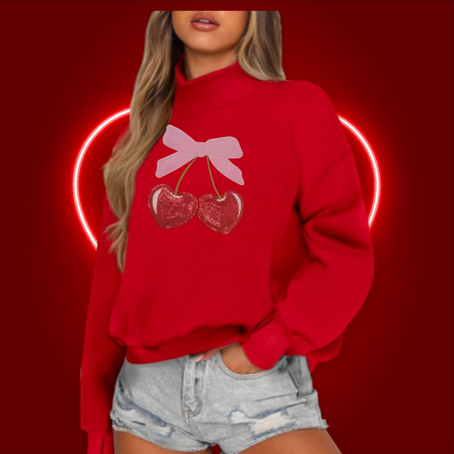 Customizable Red Mock Neck Sweatshirt