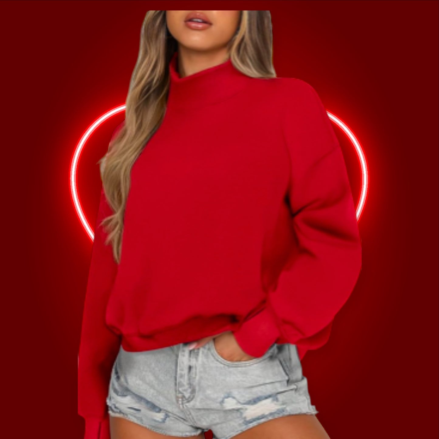 Customizable Red Mock Neck Sweatshirt